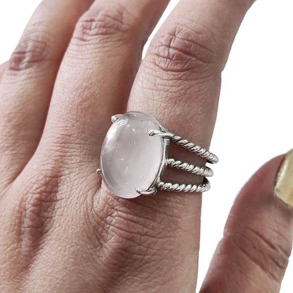 Natural Rose Quartz Ring, Woman's Quartz Ring, Natural Birthstone, 3 Twisted Band, 925 Sterling Silver, Womens Ring, Christmas, Thanksgiving, Handmade, Statement Jewelry, Natural Gemstone Ring