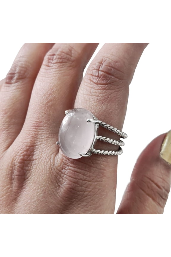 Natural Rose Quartz Ring, Woman's Quartz Ring, Natural Birthstone, 3 Twisted Band, 925 Sterling Silver, Womens Ring, Christmas, Thanksgiving, Handmade, Statement Jewelry, Natural Gemstone Ring