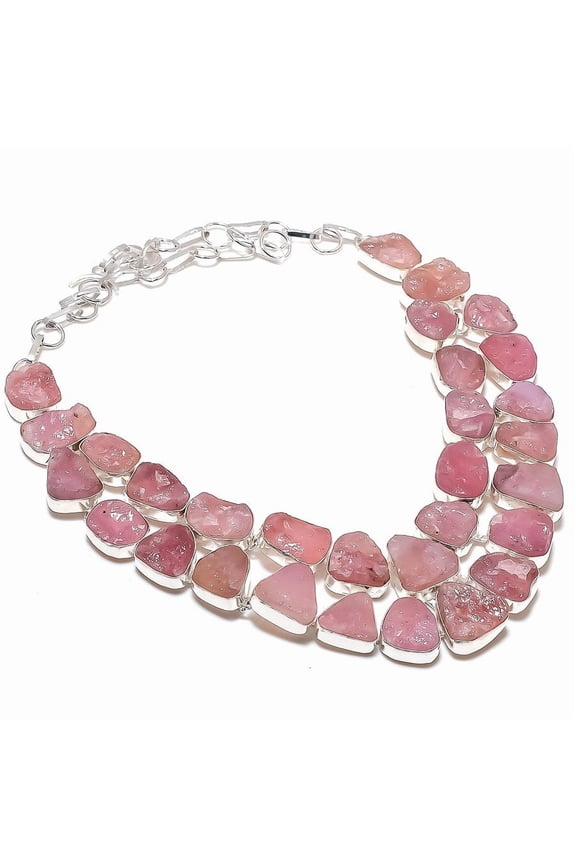 Natural Rose Quartz Rough Gemstone 925 Sterling Silver Jewelry Necklace 18"