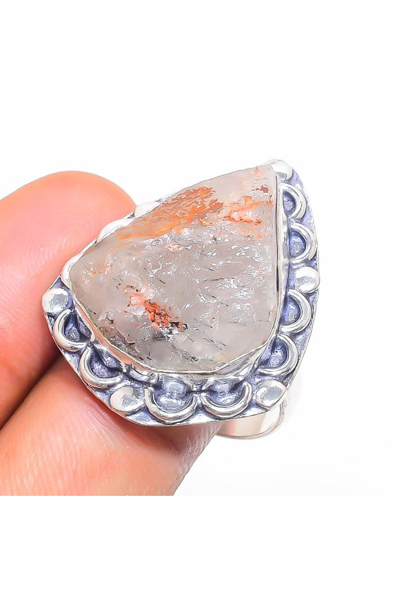 Natural Rose Quartz Rough Gemstone 925 Sterling Silver Jewelry Ring Size 10