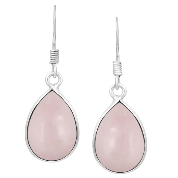 Natural Rose Quartz Sterling Silver Plated Dangle Earrings for Women - Pink Gemstone Teardrop Shape January Birthstone Handmade Drop Earrings Jewelry - Valentine's Day Gifts for Love