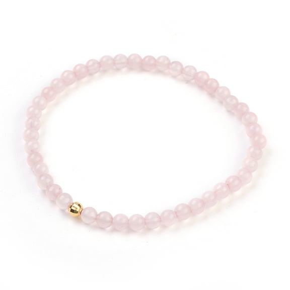 Natural Rose Quartz Stretch Bracelets with 925 Sterling Silver Spacer Beads Round 2-1/8 inch(5.5cm)