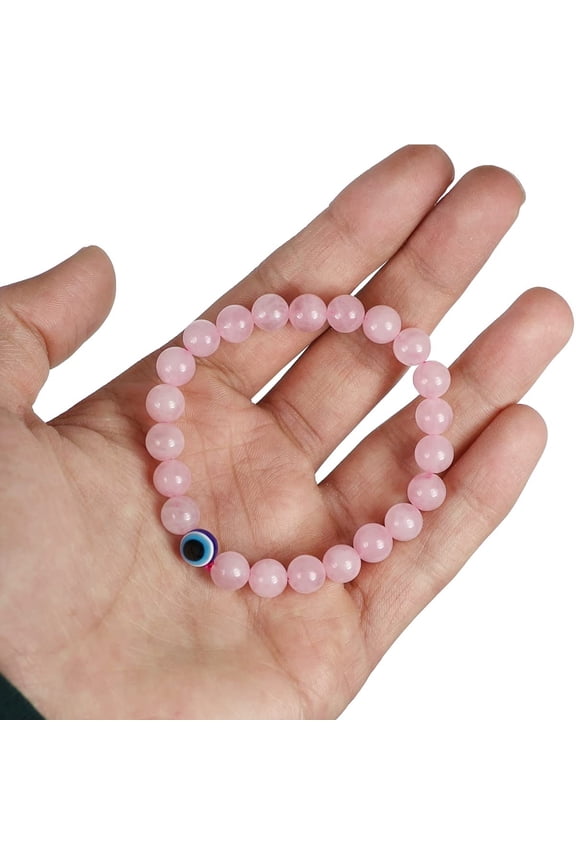 Natural Rose Quartz With Evil Eye Bracelet, For Aanya Jewels Bracelet For Stones For Unisex Adult