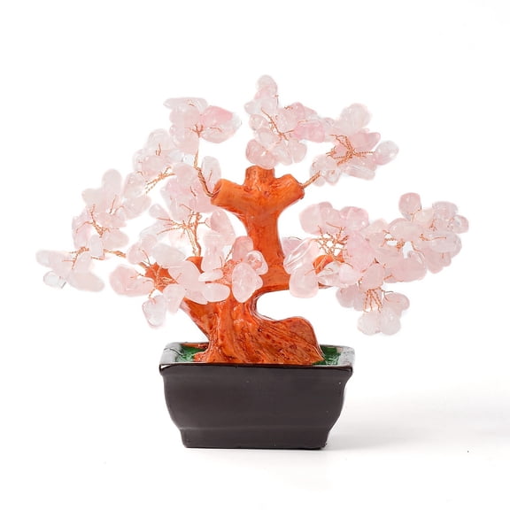 Natural Rose QuartzChips Money Tree Bonsai Display Decorations for Home Office Decor Good Luck 140x85x170mm