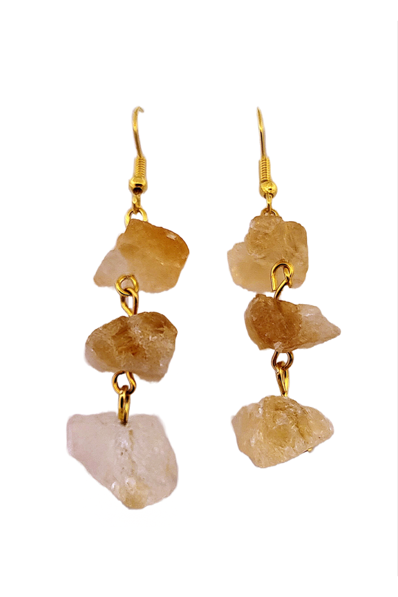 Natural Rough Citrine Gold Dangle Earrings NRCGDE