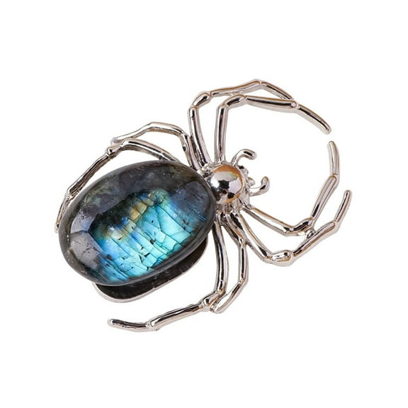 Natural Rough Labradorite Spider Statue, Gray Alloy Crystal Ornament, Healing Gemstone Desk Decoration, Home Office Reiki Figurine, Handcrafted Unique Gift