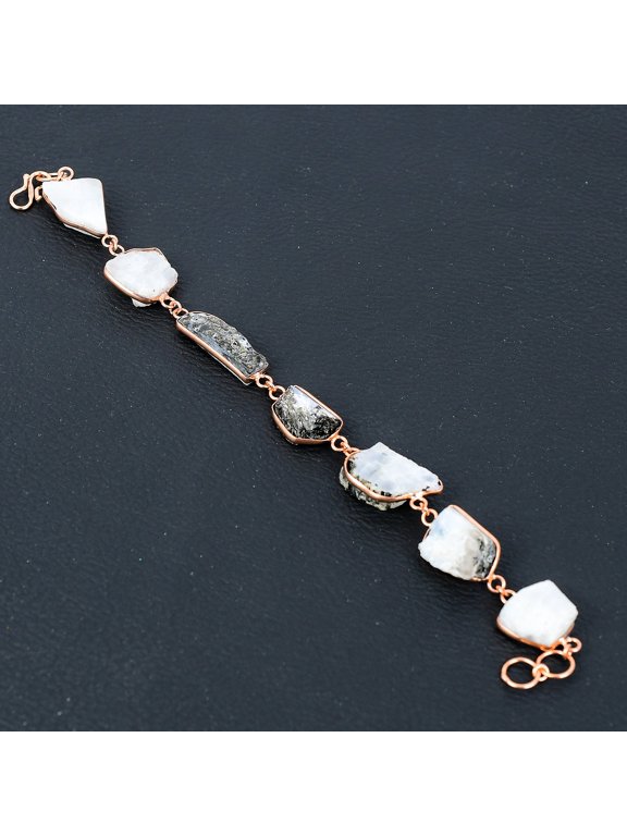 Natural Rough Rainbow Moonstone Gemstone Handmade Copper Bracelet 7-8"