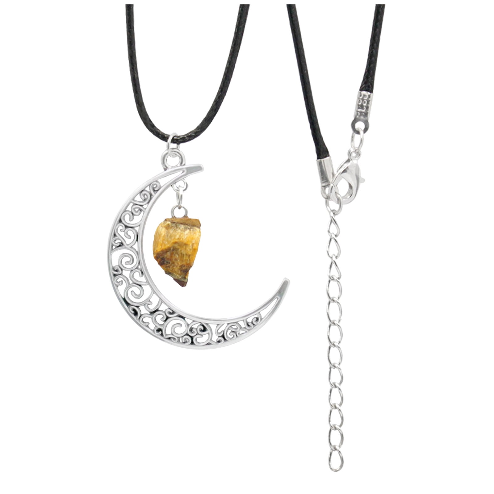 Natural Rough Stone Necklace Retro Alloy Moon Necklace Women s