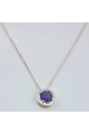 Natural Round Amethyst Necklace Pendant Textured Sterling Silver