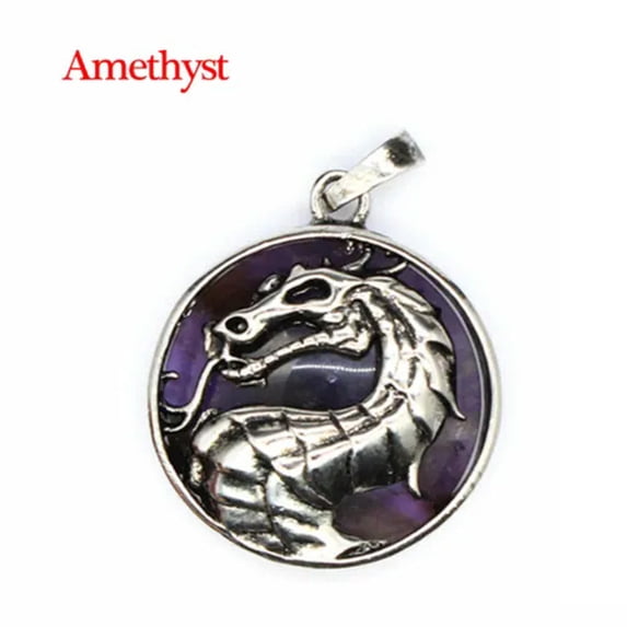 Natural Round Crystal Chinese Dragon Pendant Stone Jewelry Healing Reiki Gift
