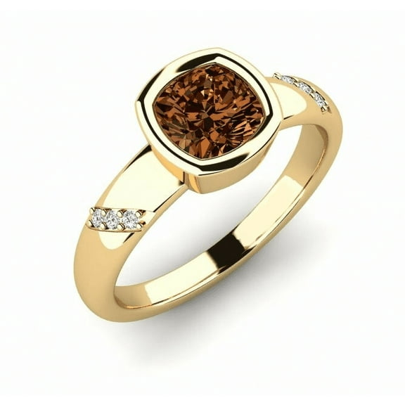 Natural Round Cut brown Diamond Ring in 14k Yellow Gold Finish - Birthday Gift For Mum