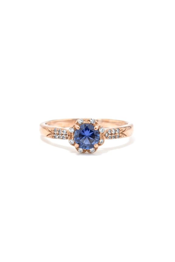 925 Sterling Silver Lolite Elegant Rings for Women Rose Gold Plated Topaz Accents