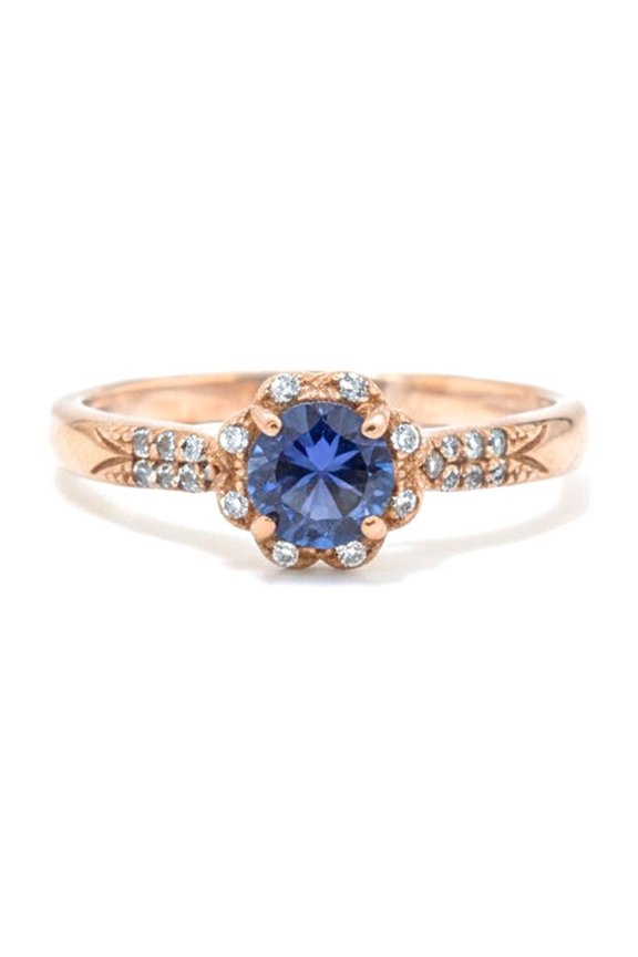 925 Sterling Silver Lolite Elegant Rings for Women Rose Gold Plated Topaz Accents