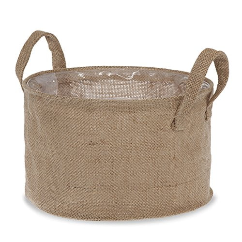 Premium Handmade Natural 9" Round Jute Handle Bag Wire Rim with Plastic Liner, Multipurpose Gift, Bread, Fruit & Home Storage Basket, Rustic Decorative Organizer by The Lucky Clover Trading