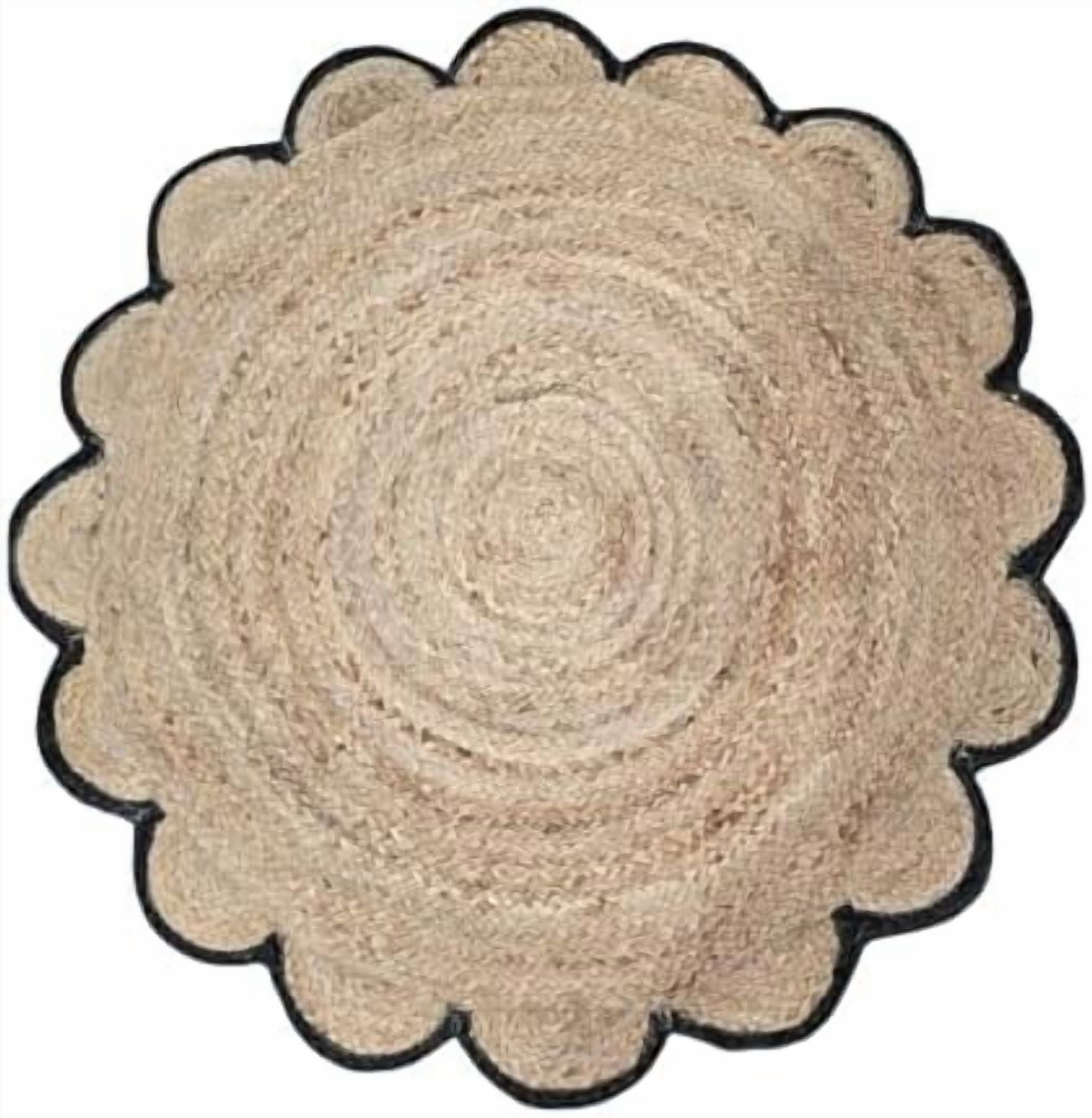 Natural Round Jute Jute Area Rug, Floor Scalloped Edge Rug Braided Boho ...