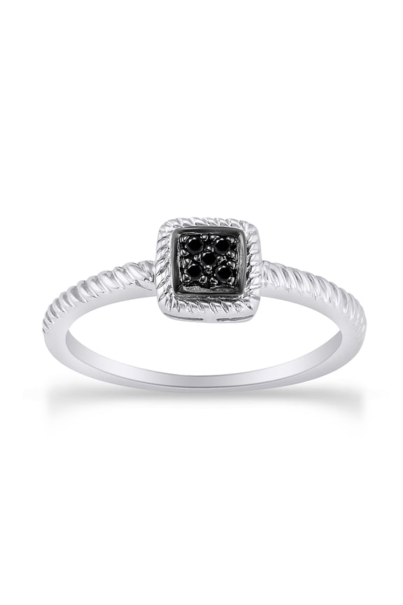 Natural Round Shape Enhanced Black Diamond Accent Twist halo Ring In Metal 14K White Gold Over Sterling Silver (0.05 Cttw, I2-I3 Clarity)