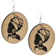 thumbnail image 1 of Natural Round Wooden Earrings Africa Beauty Profile Fashion Dangle Drop Earrings, 1 of 8
