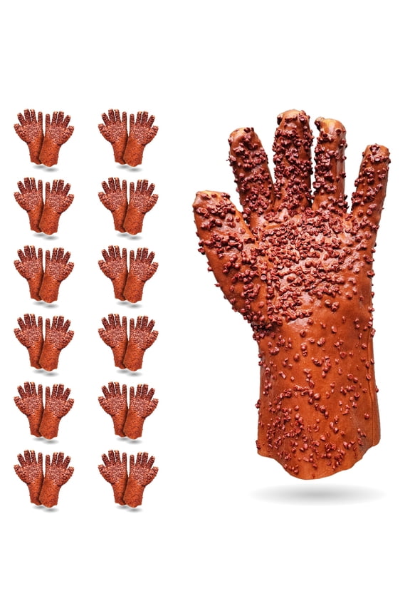 Dark Red Waterproof PVC Gloves, Rocky Finish 12-in Cuff, 12 Pairs, Men's Size