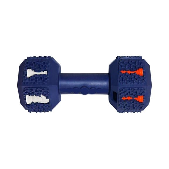 Natural Rubber Dog Dumbbell Toy for Large Breed Dogs, Interactive Food Dispensing Puzzle Toy for Teeth Cleaning, Durable Squeaky Chew Toy for Heavy Chewing Practice - Blue