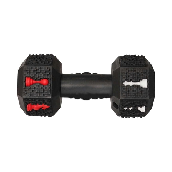 Natural Rubber Dog Dumbbell Toy for Large Breed Dogs, Interactive Food Dispensing Puzzle Toy for Teeth Cleaning, Durable Squeaky Chew Toy for Heavy Chewing Practice - Black
