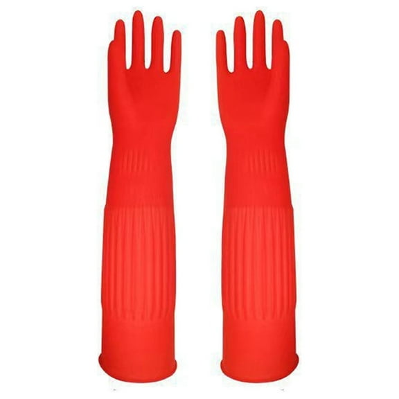 Natural Rubber Household Gloves | 45cm Long Kitchen Dishwashing & Cleaning Gloves | Textured Grip for Better Handling | Reusable Latex Gloves for Indoor & Outdoor Use