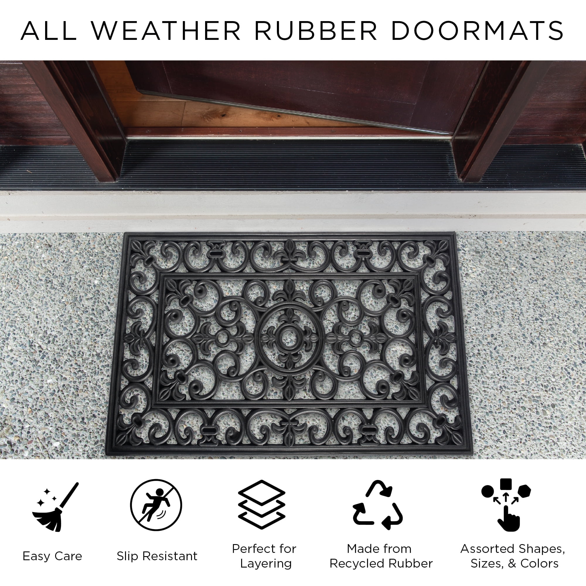 Natural Black Rubber Wrought Iron Outdoor Doormat 18x30