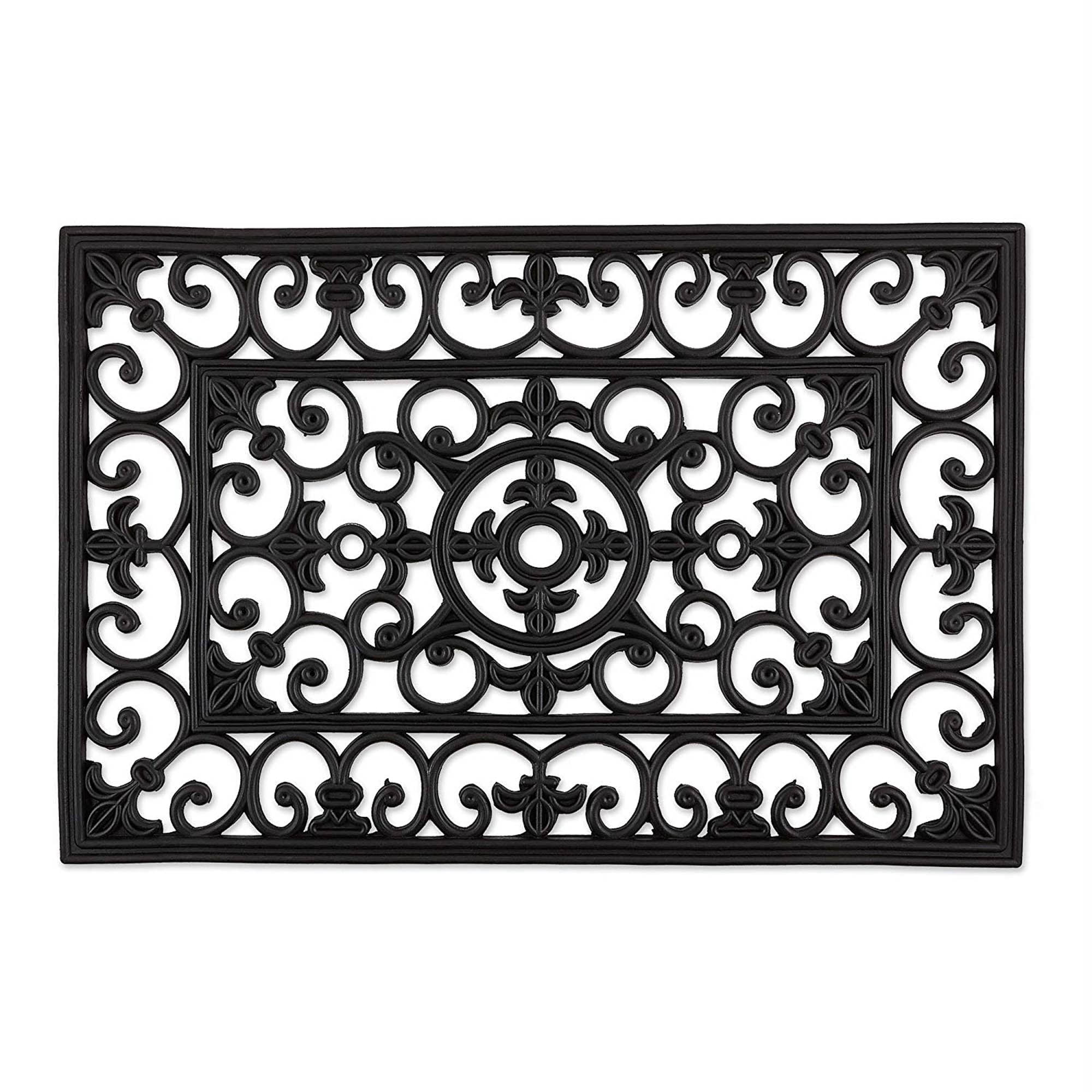 Natural Black Rubber Wrought Iron Outdoor Doormat 18x30