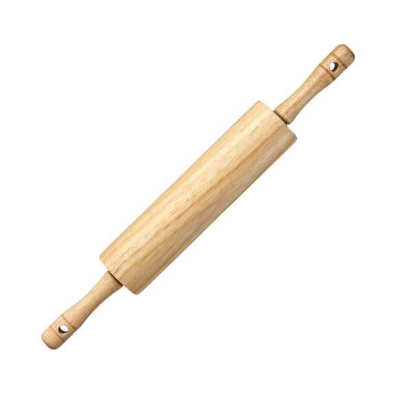 Natural Rubberwood Rolling Pin with Handles Smooth Dough Roller for Pizza, Pie Crust, Cookies, Fondant & Tortillas Durable Kitchen Baking Essential, Rodillo Para Masa
