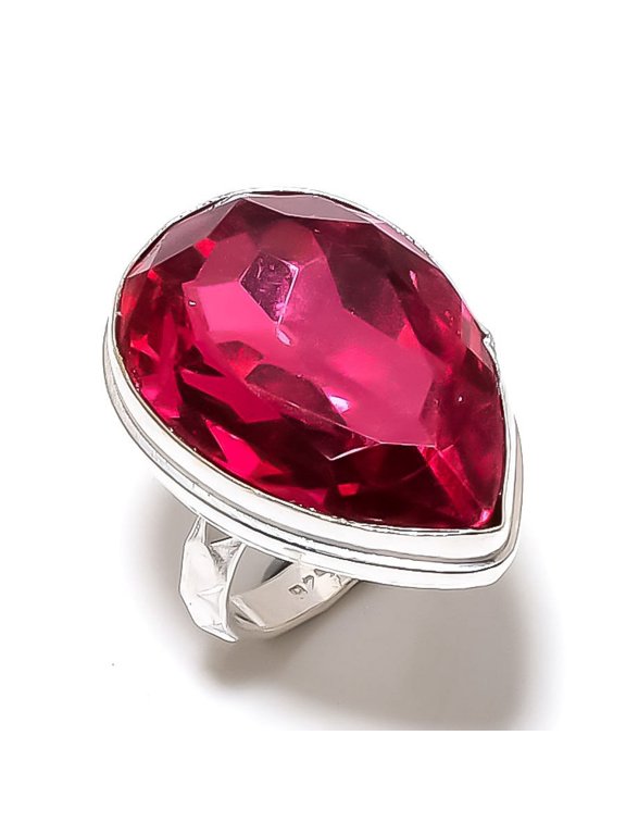 Natural Rubellite Gemstone Handmade 925 Sterling Silver Jewelry Ring Size 7