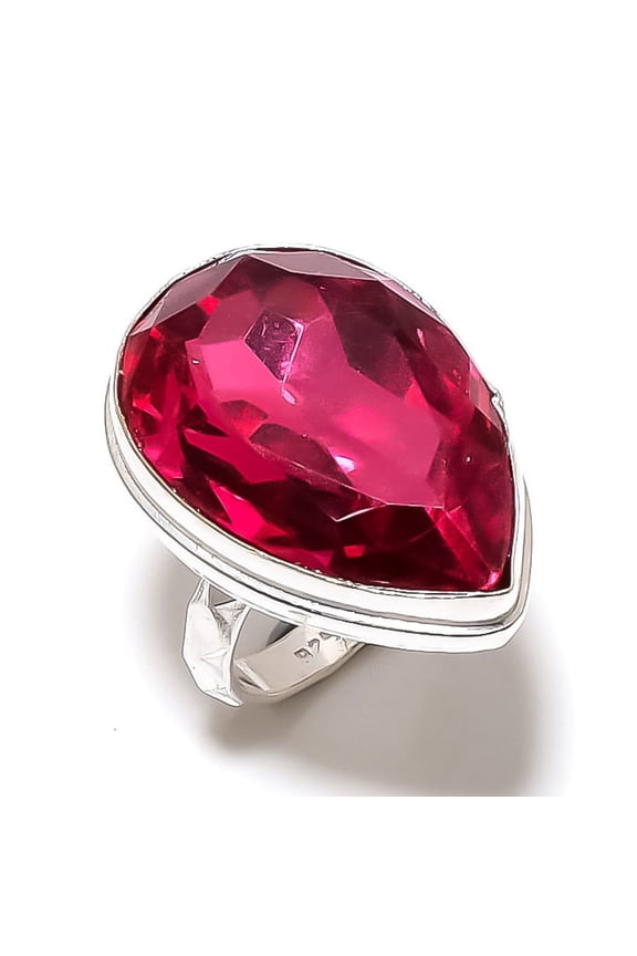 Natural Rubellite Gemstone Handmade 925 Sterling Silver Jewelry Ring Size 7