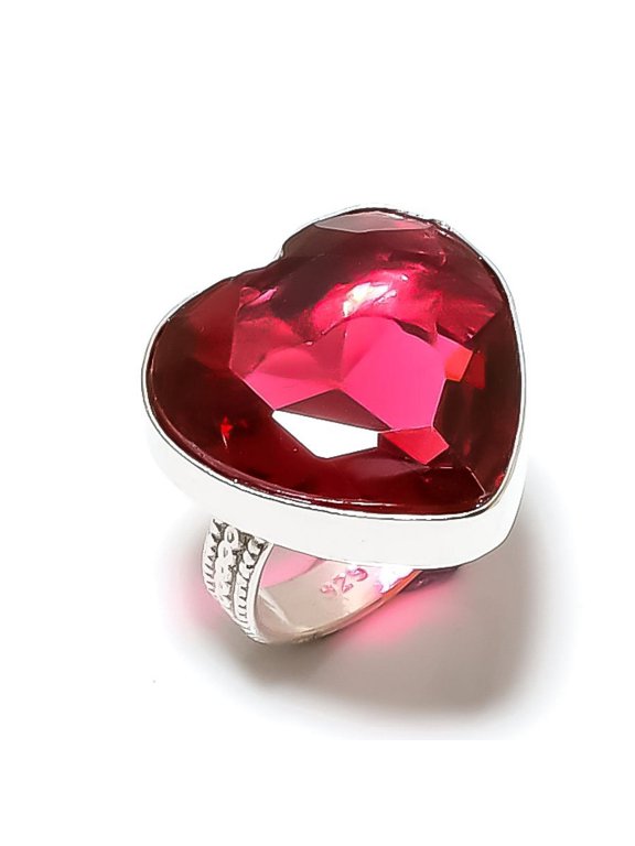 Natural Rubellite Gemstone Handmade 925 Sterling Silver Jewelry Ring Size 8