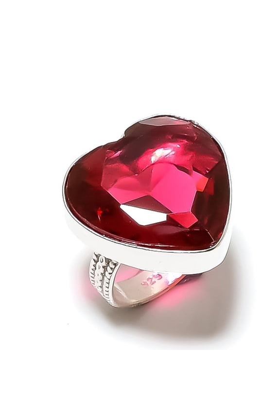 Natural Rubellite Gemstone Handmade 925 Sterling Silver Jewelry Ring Size 8