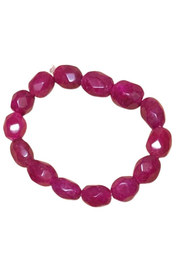 Natural Ruby 10mm Tumble Shape Faceted Cut Beads Stretchable Bracelet For Men & Women. Unisex Bracelet
