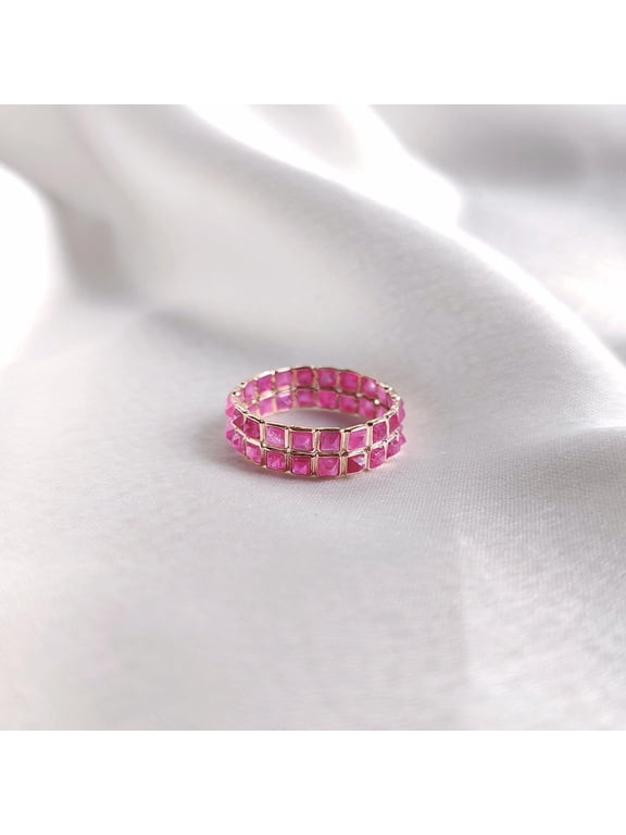 Natural Ruby 14K Gold Eternity Ring, Stackable Bezel Setting