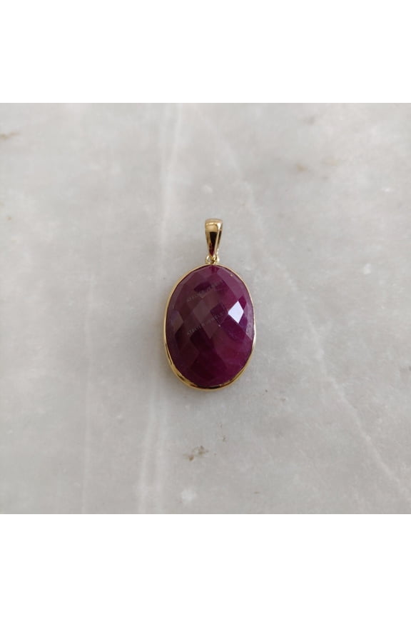 Natural Ruby 14K Yellow Gold Bezel Pendant - July Birthstone