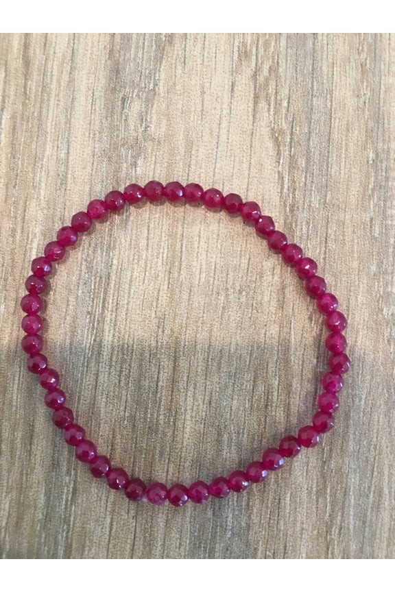 Natural Ruby 3.5mm Round Shape Faceted Cut Beads Stretchable Bracelet for Men & Women.