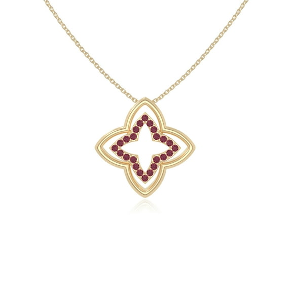 Natural Ruby 4 Petal Flower Pendant Necklaces for Women in 18K Yellow Gold Vermeil, July Birthstone Jewelry Gifts for Her Birthday, Anniversary, Graduation, Christmas, Mothers Day, Valentines