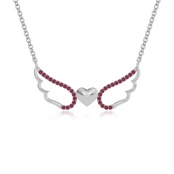 Natural Ruby Angel Wings Heart Pendant Necklaces for Women in Sterling Silver, July Birthstone Jewelry Gifts for Her Birthday, Wedding Anniversary, Christmas, Graduation, Mothers Day, Valentines