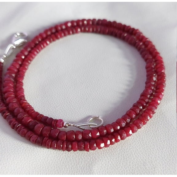 Natural Ruby Beads Necklace: Faceted Rondelle, 925 Sterling Silver