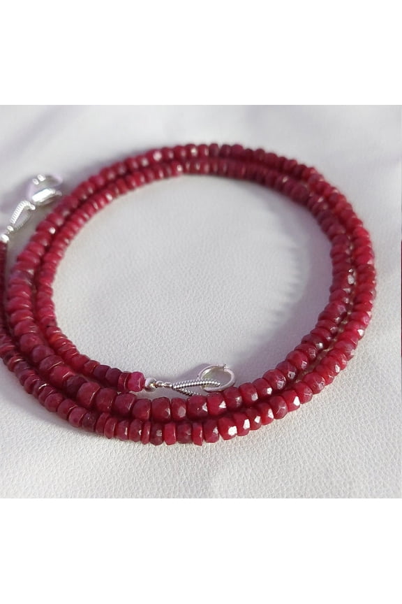 Natural Ruby Beads Necklace: Faceted Rondelle, 925 Sterling Silver