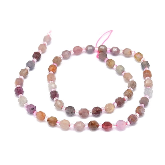 Natural Ruby Beads Strands with Seed Beads Faceted Bicone Double Terminated Point Prism Beads 5~7x6mm Hole: 0.8mm about 48pcs/strand 15.55 inch(39.5cm)