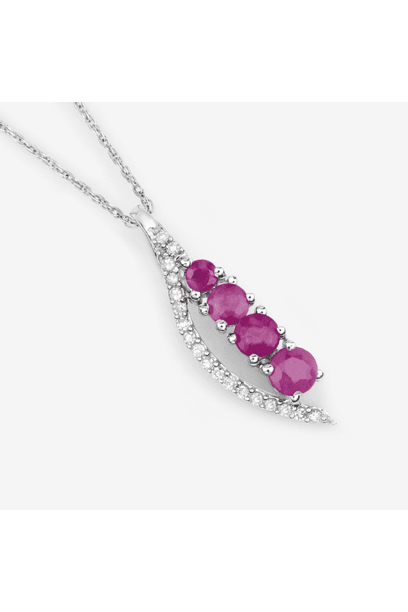Natural Ruby Diamond July Birthstone Pendant Necklace in 14K White Gold
