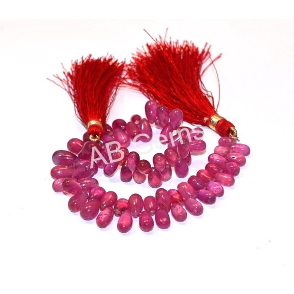 Natural Ruby Drop Shape Beads 4x6-6x11mm, Reddish Pink Ruby Pear Shape Beads, Faceted Ruby Gemstone Beads Strand 7" with Tassel for Jewelry