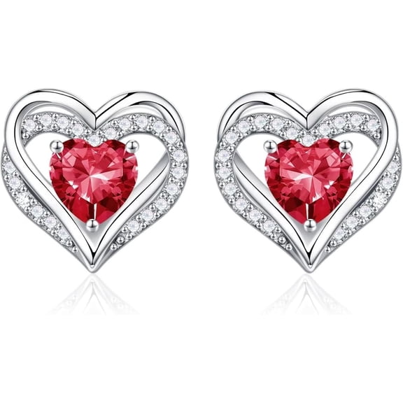 GemEmoprium Heart Stud Red Natural Ruby Earrings 925 Sterling, Sterling Silver