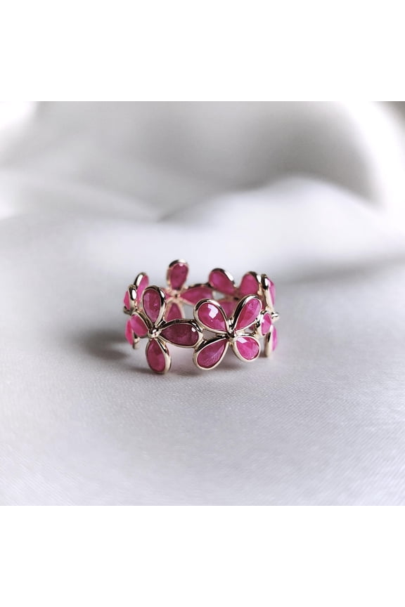 Natural Ruby Eternity Ring, 14K Solid Gold Ring, Natural Ruby Jewelry, July Birthstone Ring, Dainty Ruby Bezel Ring, Stackable Infinity Ring