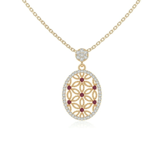 Natural Ruby Flower Design Pendant Necklaces for Women in 18K Yellow Gold Vermeil, July Birthstone Jewelry Gifts for Her Birthday, Anniversary, Mothers Day, Christmas, Graduation, Valentines