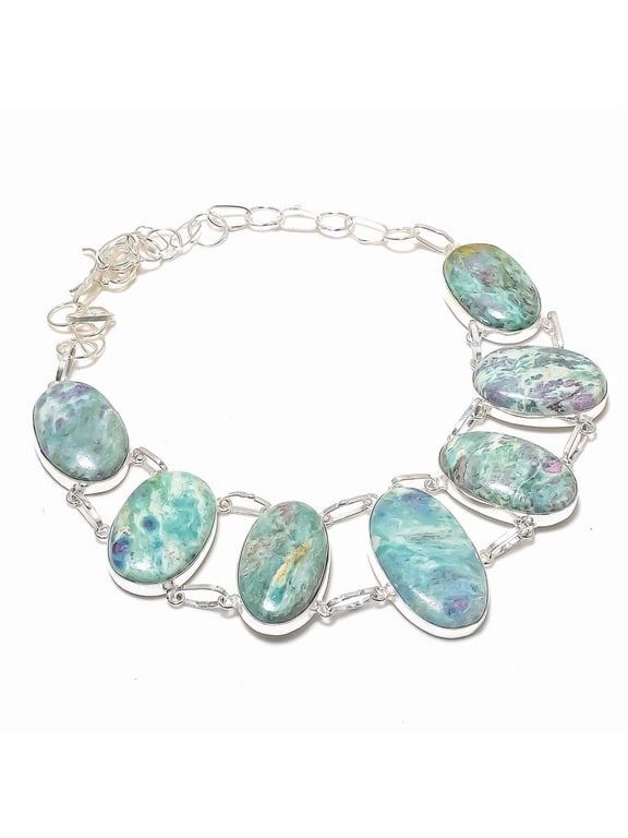 Natural Ruby Fuchsite Gemstone 925 Sterling Silver Jewelry Necklace 18"