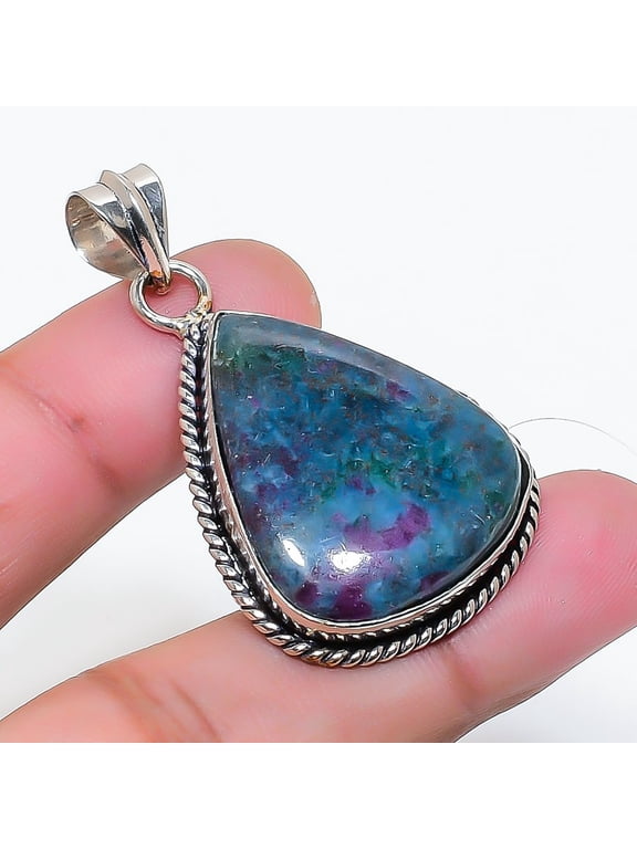 Natural Ruby Fuchsite Gemstone 925 Sterling Silver Jewelry Pendant 1.77"
