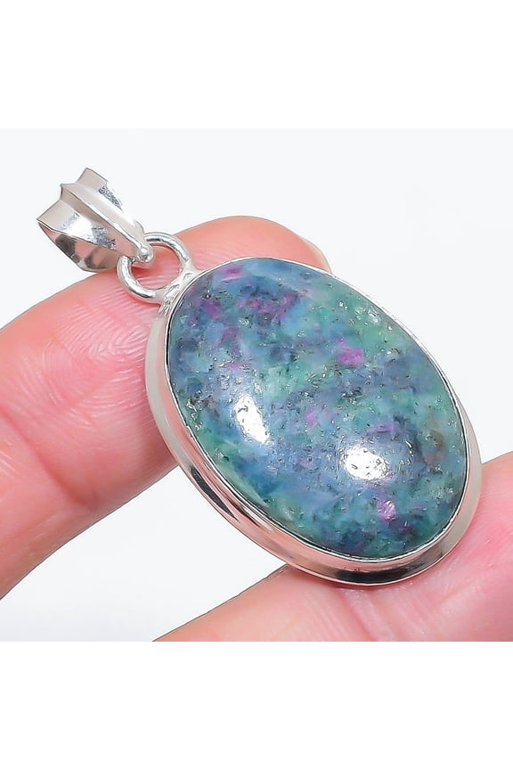 Natural Ruby Fuchsite Gemstone 925 Sterling Silver Jewelry Pendant 1.77"