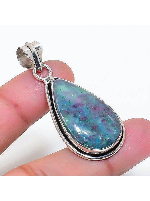 Natural Ruby Fuchsite Gemstone 925 Sterling Silver Jewelry Pendant 1.81"